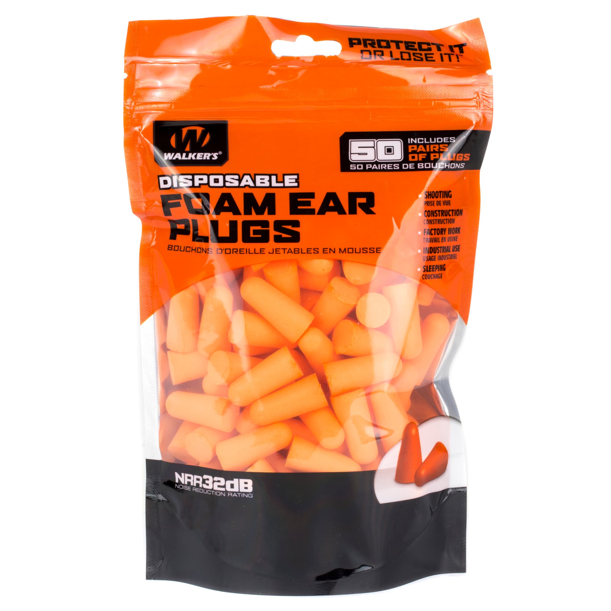 WALKER'S FOAM EAR PLUGS 50PK BAG